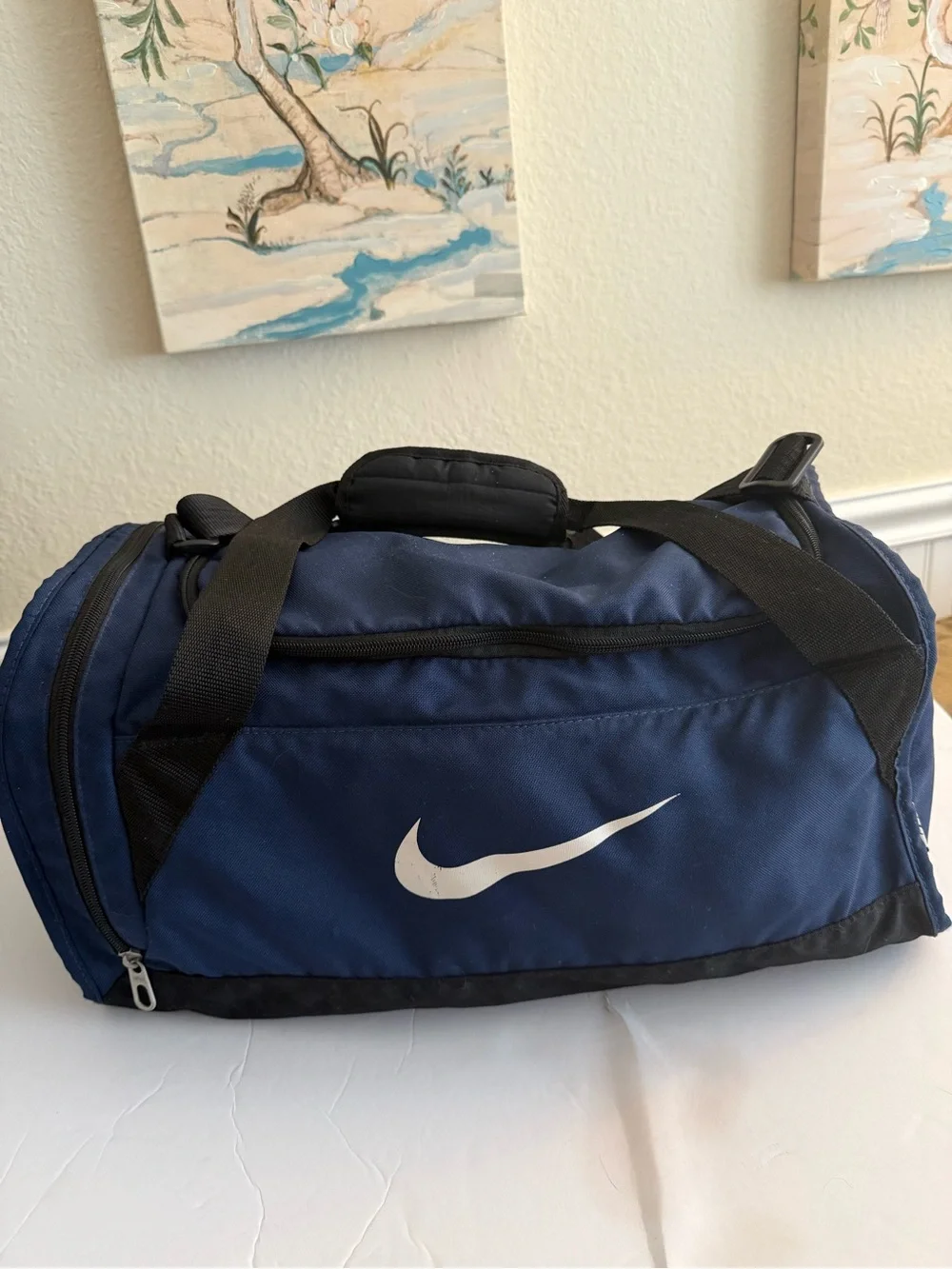 Nike Unisex Navy Blue Duffel with Black Straps and White Swoosh